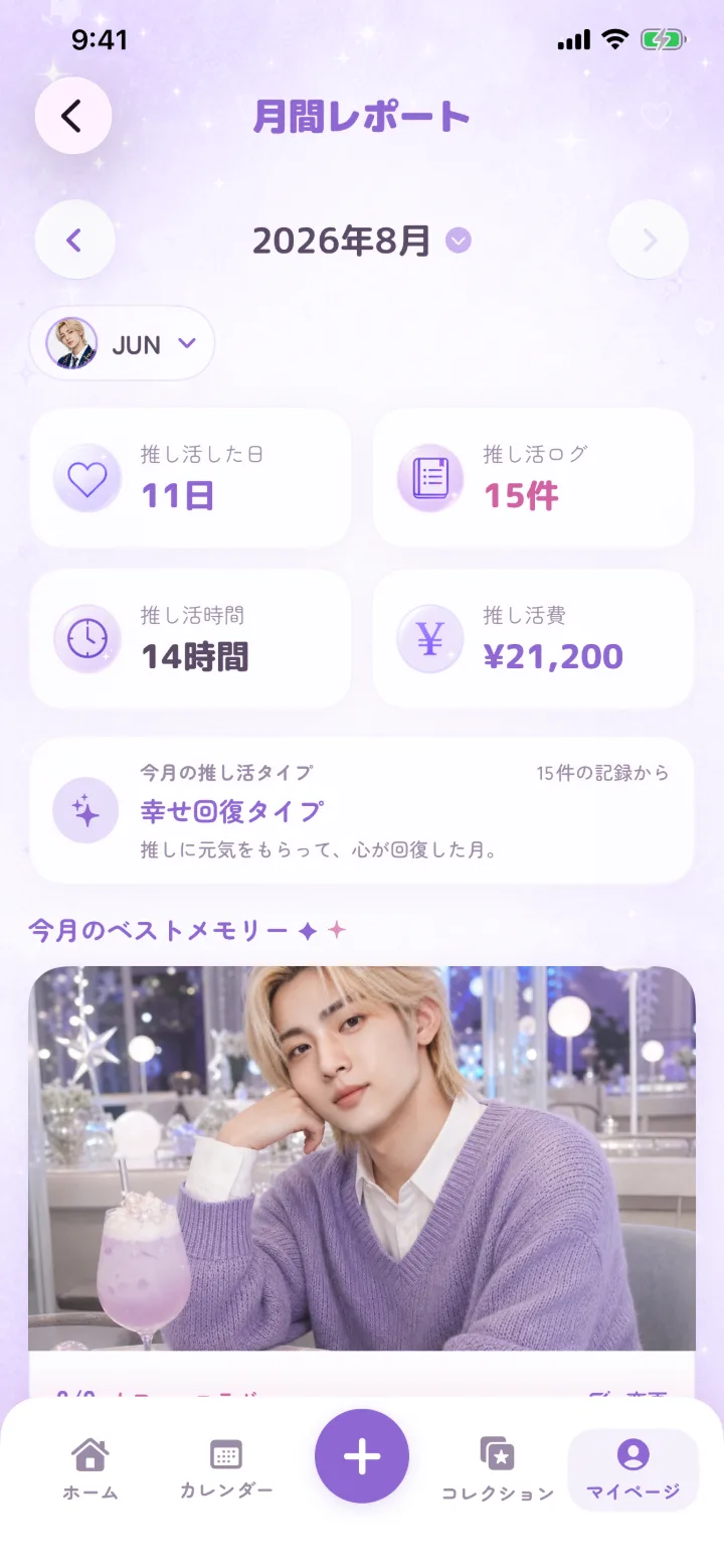 JUNの月間レポート画面